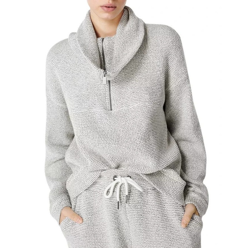 Sweaty‎ Betty Sweatshirt Sz 8-10 Greige Oversized Collar Restful Boucle Half Zip